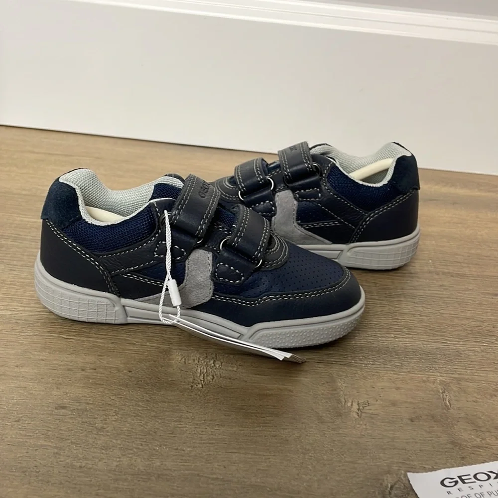 New Geox Respira Boys an Poseido Double Hook and Loop Sneaker Grey/Blue Sz 8.5T - Picture 5 of 11